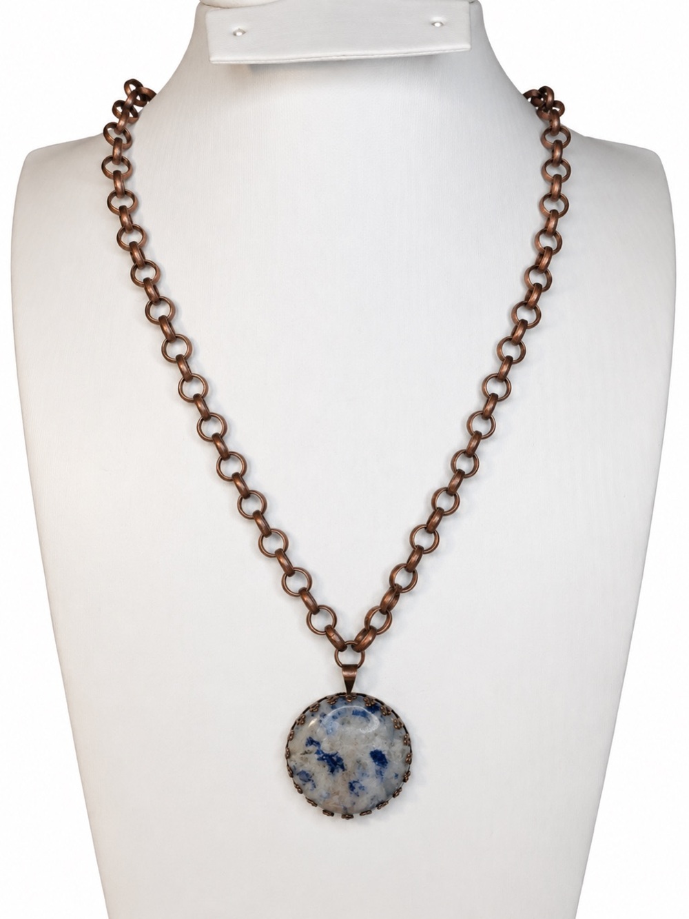 Handcrafted Blue Sodalite Pendant Necklace with Antique Copper Chain